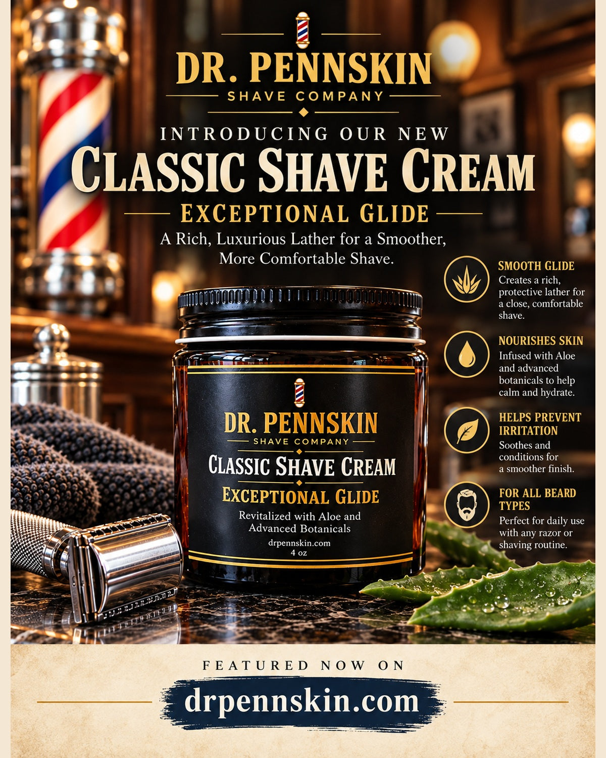 Dr. Pennskin Classic Shave Cream promotional barbershop image