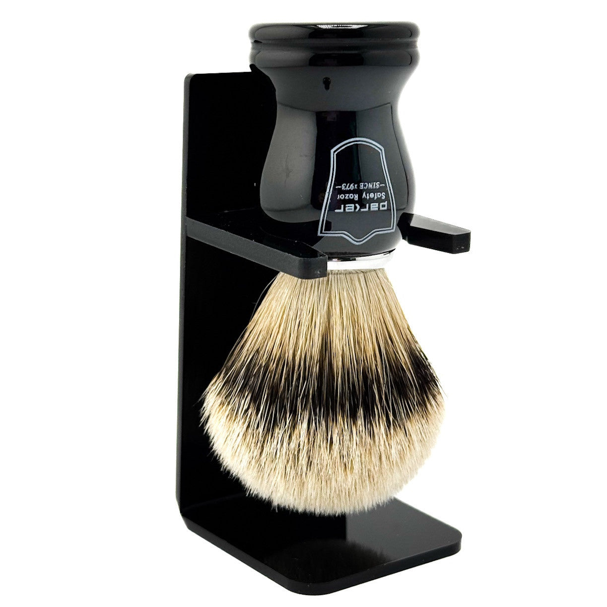 Black Handle Silvertip Badger Bristle Brush with Stand