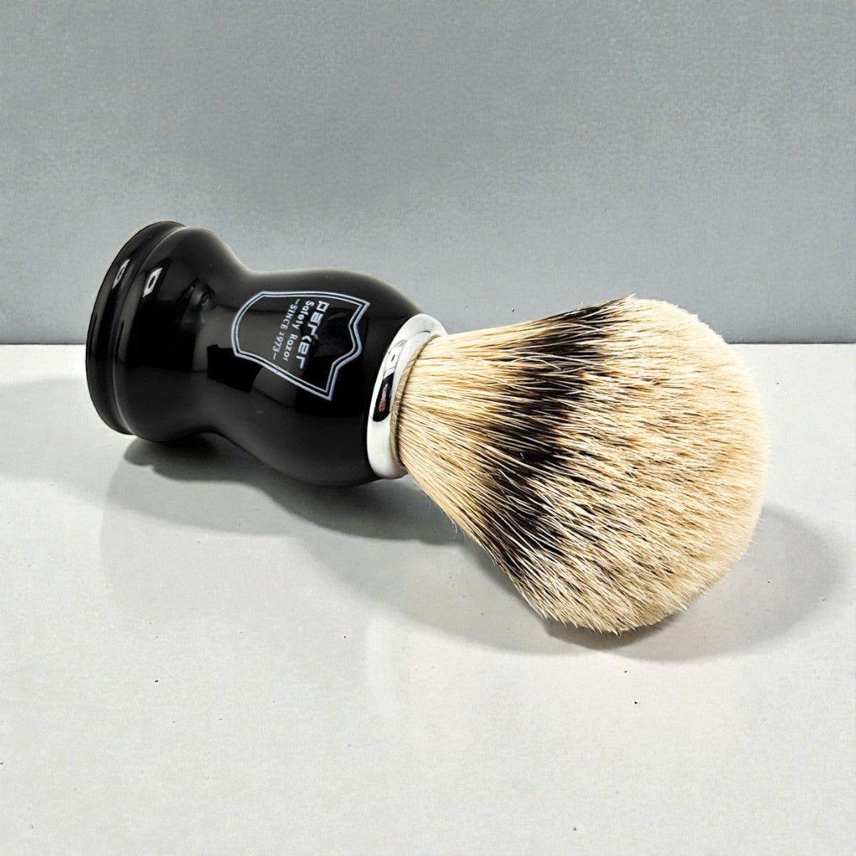 Black Handle Silvertip Badger Bristle Brush with Stand