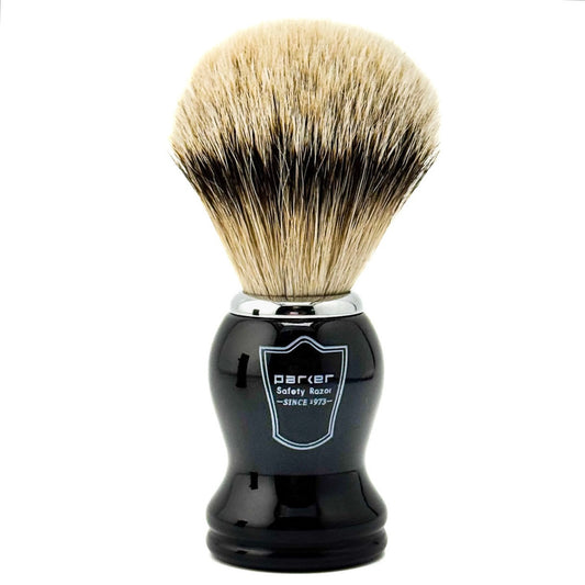 Black Handle Silvertip Badger Bristle Brush with Stand