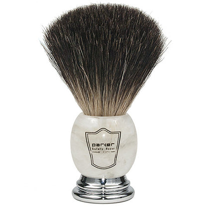 Parker Ivory Marbled Handle Black Badger Shaving Brush and Stand