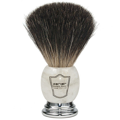 Parker Ivory Marbled Handle Black Badger Shaving Brush and Stand