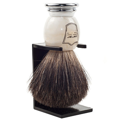 Parker Ivory Marbled Handle Black Badger Shaving Brush and Stand
