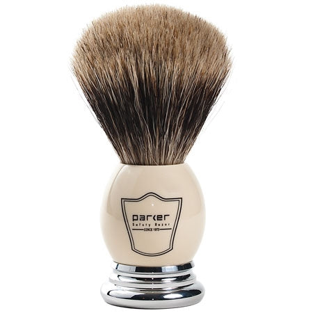 Parker 100% Best Badger Bristle Shaving Brush White and Chrome Handle