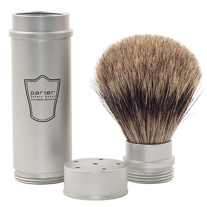 Travel Brush Pure Badger Bristle Brushed Aluminum Handle