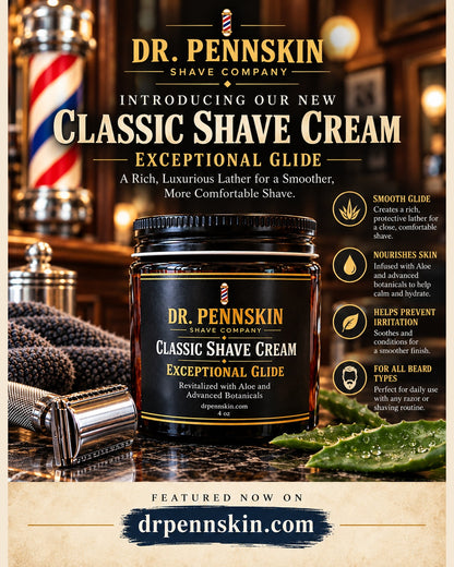 Dr. Pennskin Classic Shave Cream promotional barbershop image