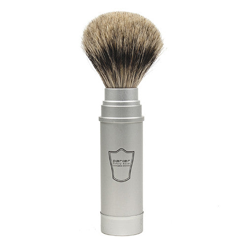 Travel Brush Pure Badger Bristle Brushed Aluminum Handle