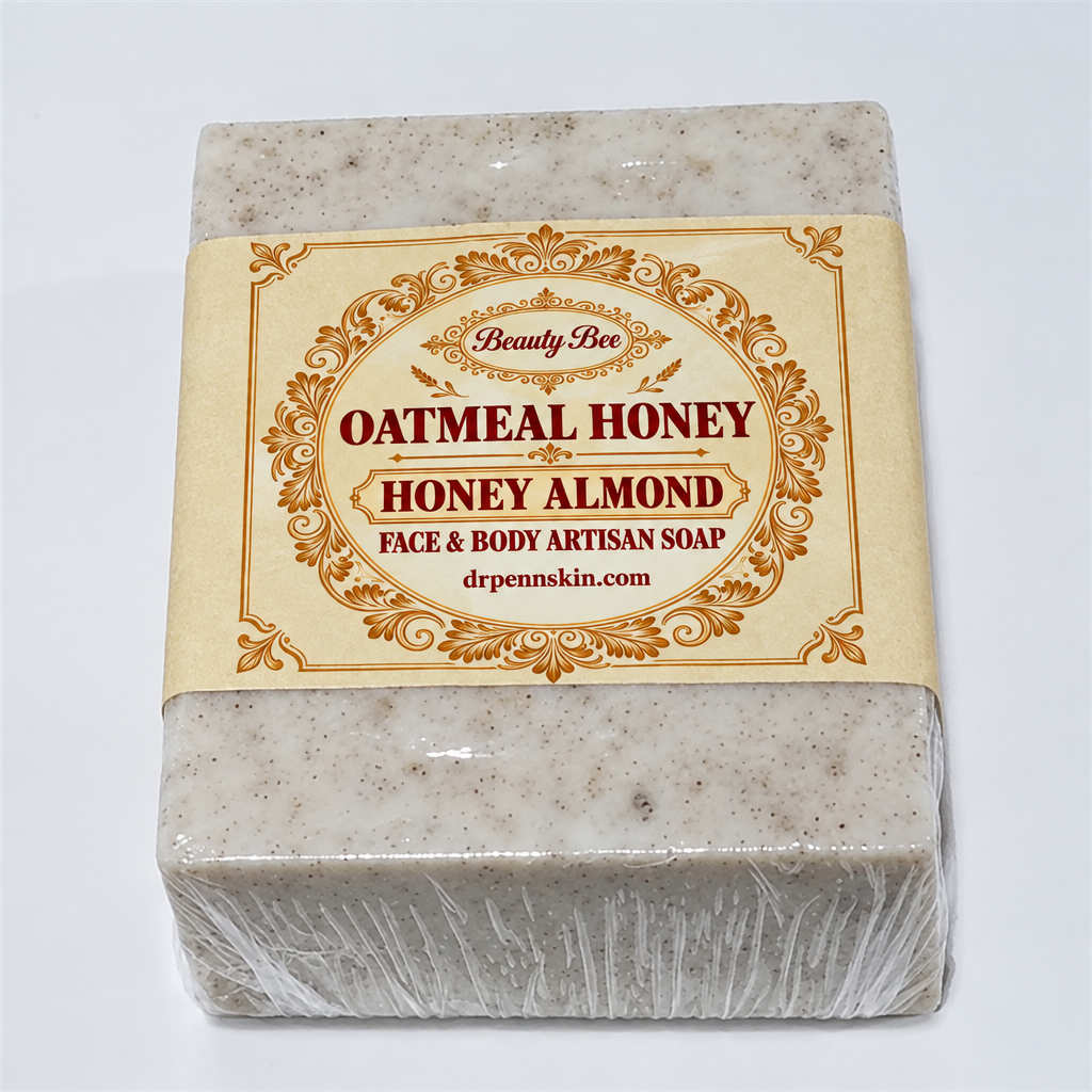 Preview of the new clean Oatmeal Honey label applied to the soap bar