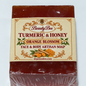 Preview of the Turmeric and Honey orange blossom label applied to the soap bar