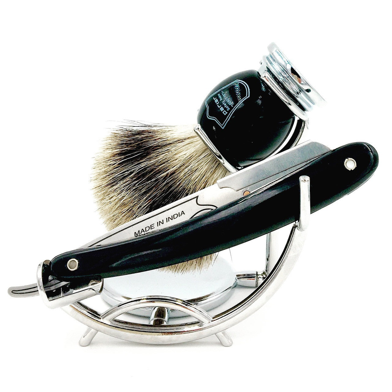 Chrome Razor and Brush Stand for both Straight and Long Handle Safety Razors