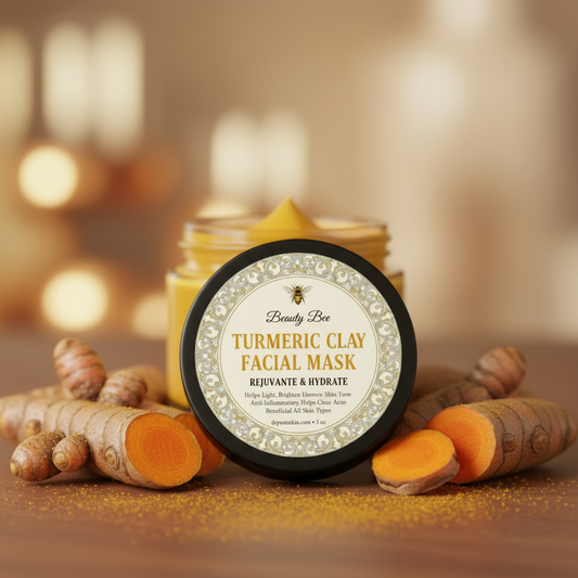 Turmeric Clay Facial Mask - Front Label View with Turmeric Roots